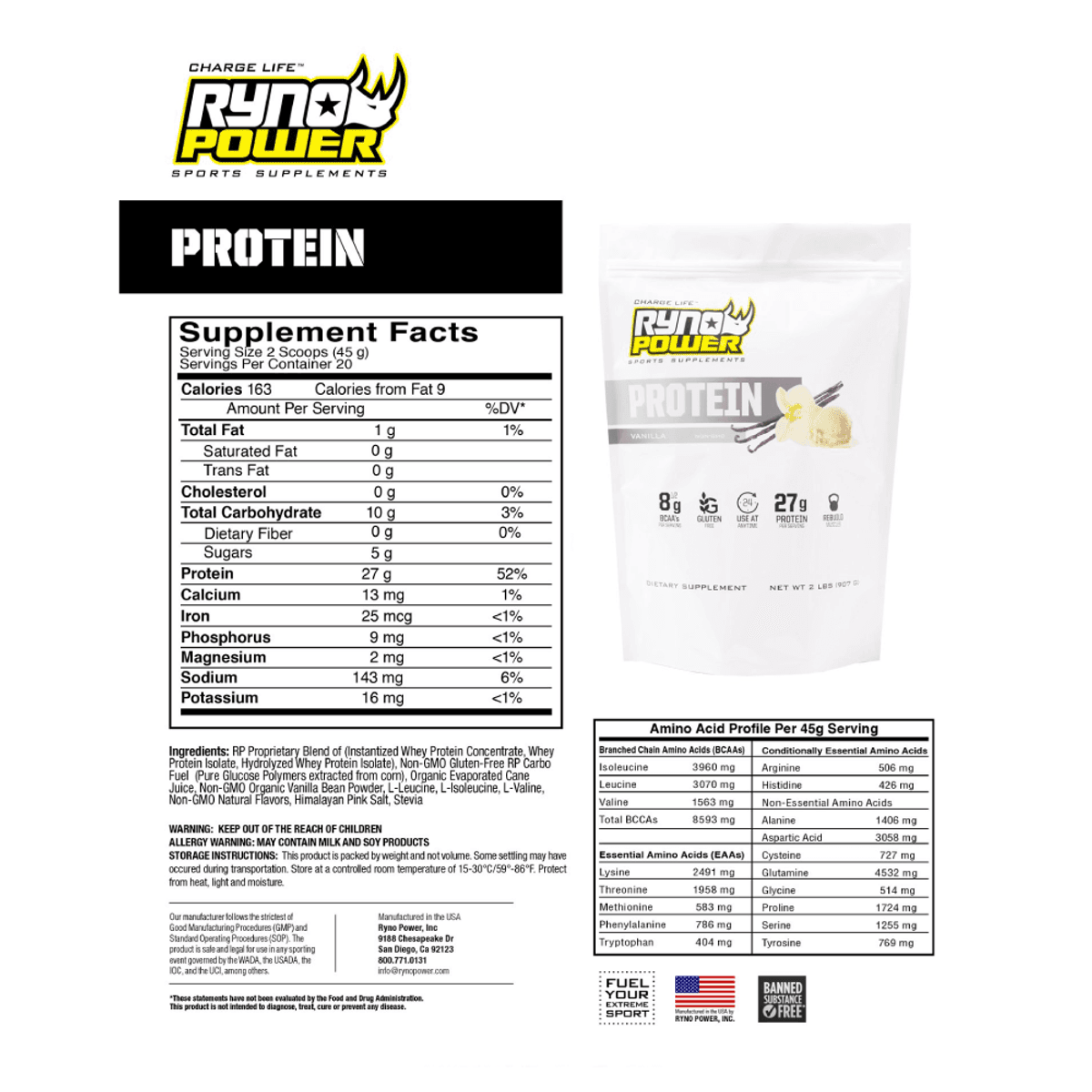Ryno Power Vanilla Protein 2lb 20 Servings - MOTODLVRD